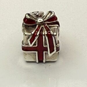 Pandora Retired Christmas Gift Box Charm Red Enamel S925 ALE